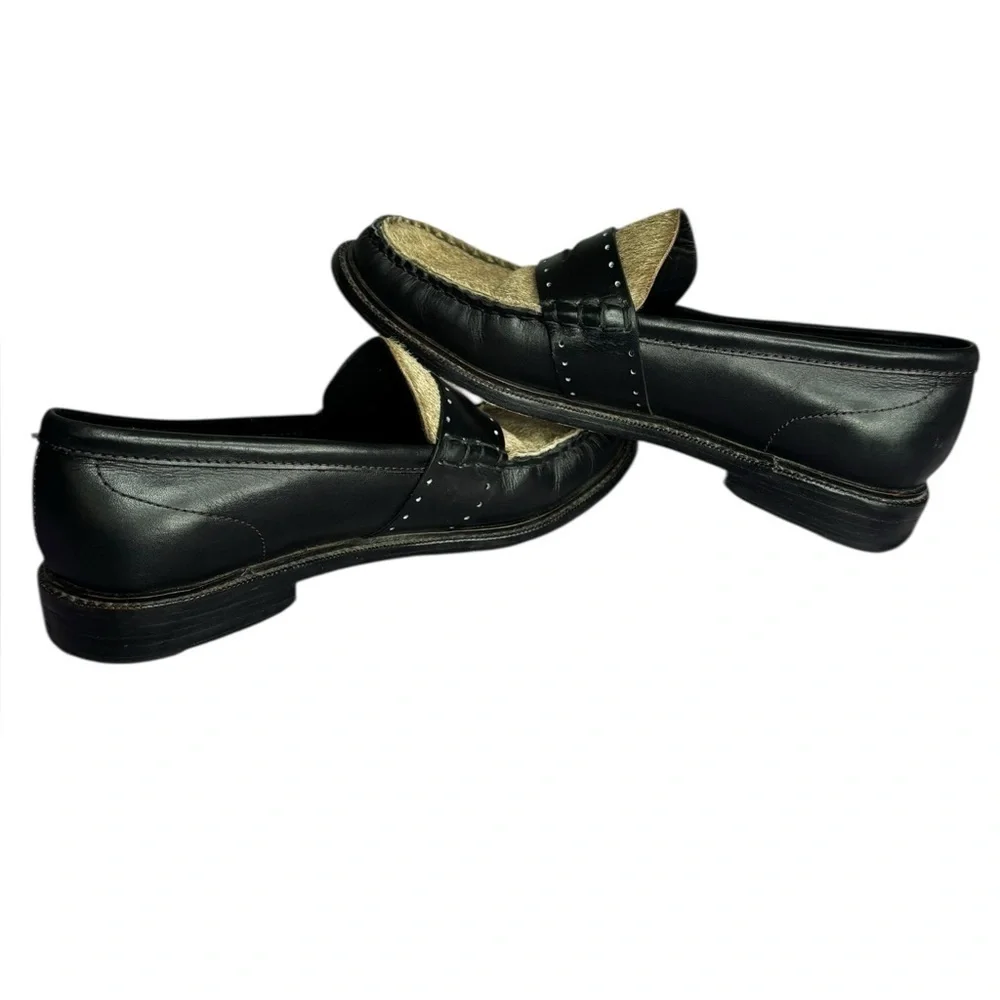 Luxury rag & bone Women’s Black Carter Leather and Calf Hair Loafers 37.5 US 7.5